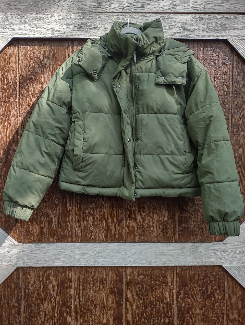 American Eagle Olive Green Reversible Short Puffer Jacket Women's S